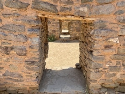 Corridor through structure at Aztec Ruins National Monumnet in Aztec New Mexico